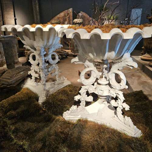 MONUMENTAL PAIR OF AMERICAN CAST IRON URNS