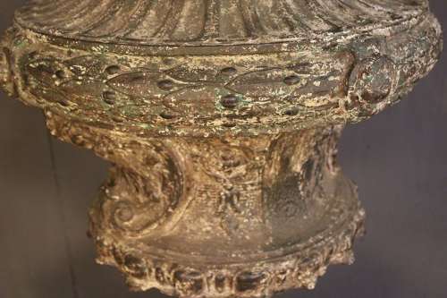 FRENCH CAST IRON URN ON PEDESTAL