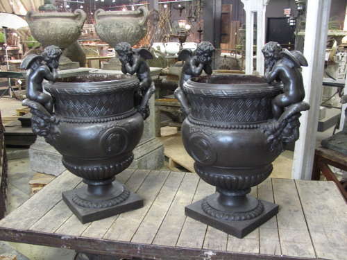 LARGE PAIR OF FRENCH CAST IRON URNS BY VAL D'OSNE