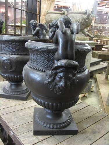 LARGE PAIR OF FRENCH CAST IRON URNS BY VAL D'OSNE