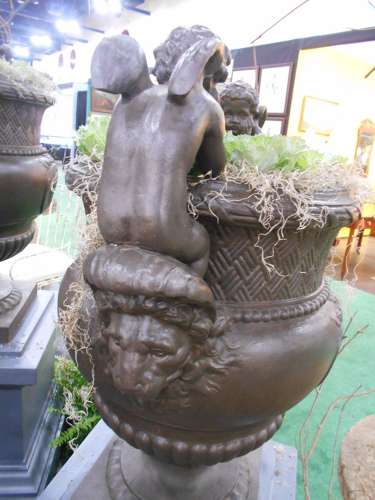 LARGE PAIR OF FRENCH CAST IRON URNS BY VAL D'OSNE