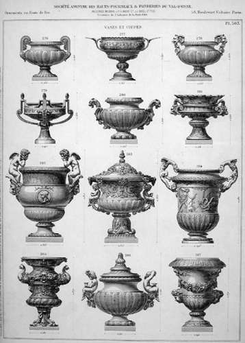 LARGE PAIR OF FRENCH CAST IRON URNS BY VAL D'OSNE