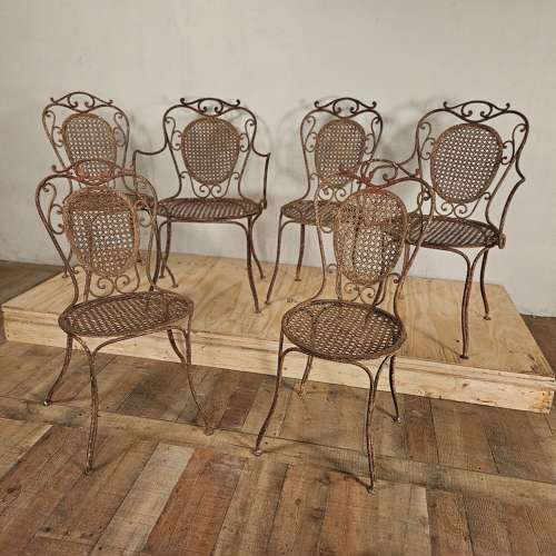 SET OF SIX FRENCH WROUGHT IRON CHAIRS