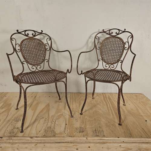 SET OF SIX FRENCH WROUGHT IRON CHAIRS