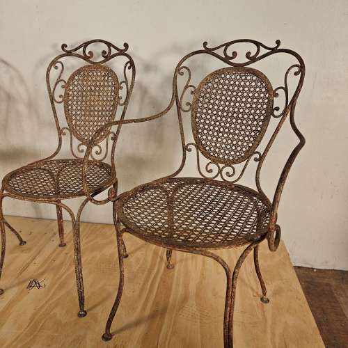 SET OF SIX FRENCH WROUGHT IRON CHAIRS