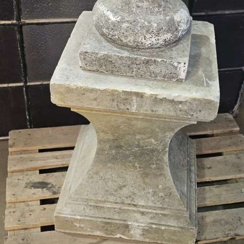 LARGE CARVED STONE ARCHITECTURAL FINIAL ON BASE