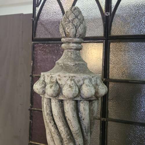 LARGE CARVED STONE ARCHITECTURAL FINIAL ON BASE