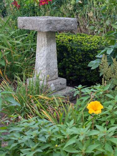 ENGLISH CARVED STONE BIRDBATH