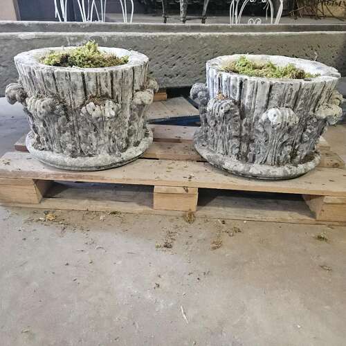 PAIR OF ENGLISH RECONSTITUTED STONE PLANTERS IN THE FORM OF CAPITALS