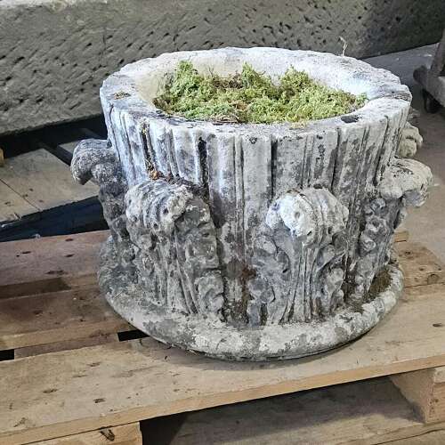 PAIR OF ENGLISH RECONSTITUTED STONE PLANTERS IN THE FORM OF CAPITALS