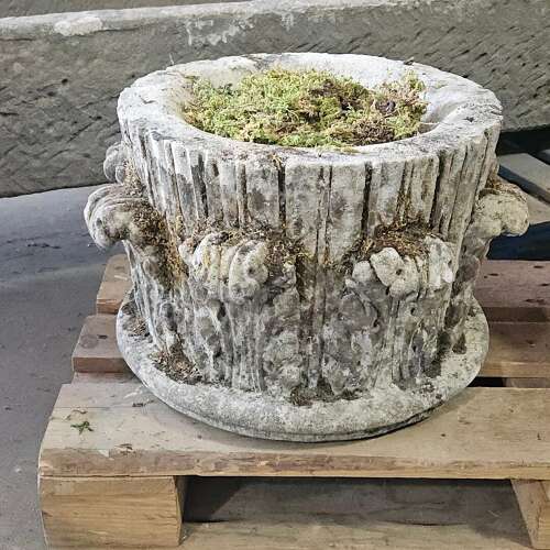 PAIR OF ENGLISH RECONSTITUTED STONE PLANTERS IN THE FORM OF CAPITALS