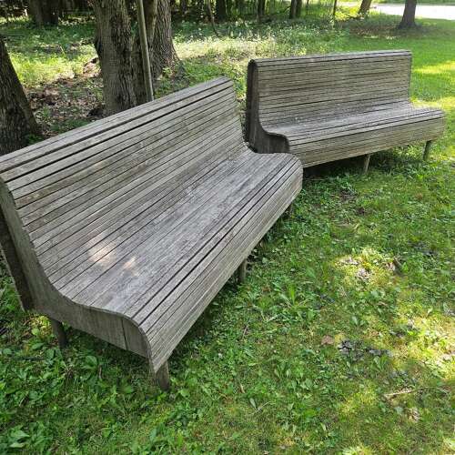 UNIQUE PAIR OF TEAK BENCHES
