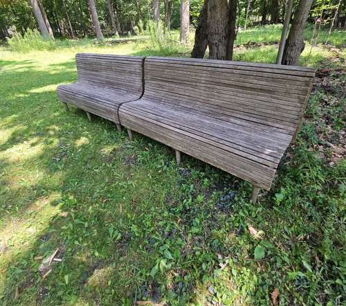 UNIQUE PAIR OF TEAK BENCHES