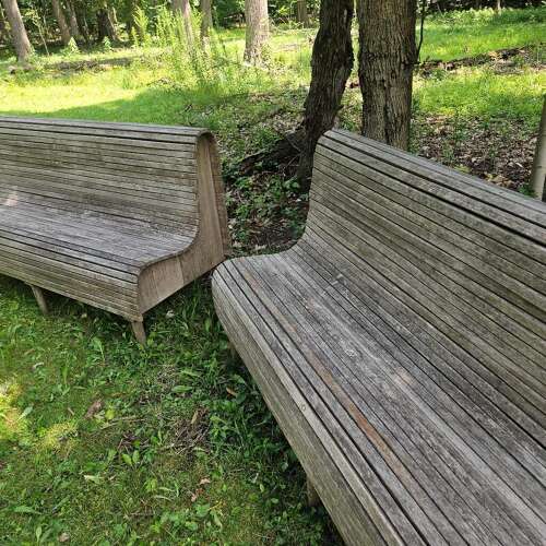 UNIQUE PAIR OF TEAK BENCHES