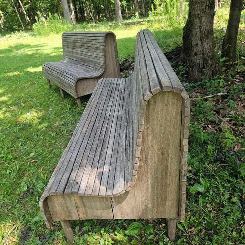 UNIQUE PAIR OF TEAK BENCHES